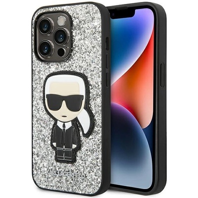 KARL LAGERFELD Кейс Karl Lagerfeld KLHCP14XGFKPG за iPhone 14 Pro Max 6.7"", твърд, сребърен / сребърен, Glitter Flakes Ikonik (KXG0036892)