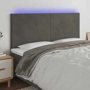 vidaXL LED горна табла за легло, тъмносива, 160x5x118/128 см, кадифе (3122199)