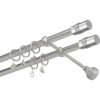 OK-GarnýžeCZ Garnýž kovová dvouřadá 16mm Cylinder double satina 310 cm do stěny / kroužky s žabkou
