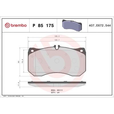 BREMBO Sada brzdových platničiek kotúčovej brzdy P85175