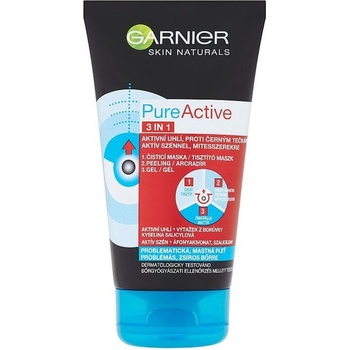 Garnier Pure Active čistiaca starostlivosť proti čiernym bodkám s aktívnym uhlím 3 v 1 pre mastnú a problematickú pleť 150 ml