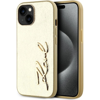 KARL LAGERFELD Карл Лагерфелд Набръчкан метален калъф с подпис за iPhone 15 - златен (3666339255442)