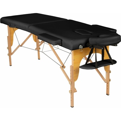 BodyFit skladacie 2-zónové drevené masážne lôžko s úložným kufrom 216x60cm - čierno-hnedá