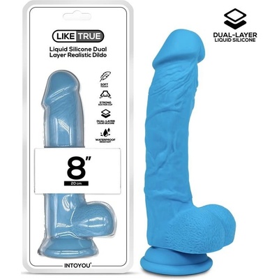 LIKETRUE Dvouvrstvé dildo z tekutého silikonu 20 cm modré