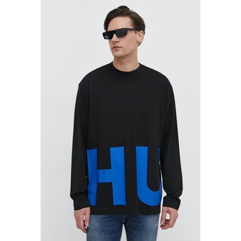 Hugo Blue Памучна блуза с дълги ръкави Hugo Blue в черно с принт 50509775 (50509775)