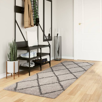 vidaXL Шаги килим с дълъг косъм, модерен, бежов и антрацит, 80x250 cm (375385)