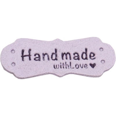 Pro Háčkování Hand Made koženková cedulka se srdíčkem 15x40 mm světle fialová