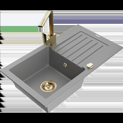 Pablo гранитна мивка с 1 отделение с отцедник и кухненски смесител Rita, сив - 6510-71-670300-50 (6510-71-670300-50)