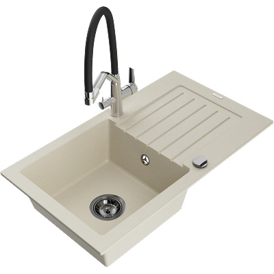 Mexen Pablo гранитна мивка с 1 отделение, отцедник и кухненски смесител Duo, бежов - 6510-69-671701-07-B (6510-69-671701-07-B)