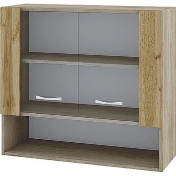 ИРИМ Горен шкаф с две витринни врати и ниша Сити АРДД-10 дъб сонома арвен / дъб дакота 80 см