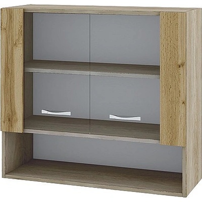 ИРИМ Горен шкаф с две витринни врати и ниша Сити АРДД-10 дъб сонома арвен / дъб дакота 80 см