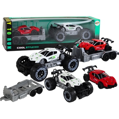 Lean Toys Sada: Bílé terénní auto, červený sporťák, odtahovka