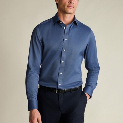 Charles Tyrwhitt Non-Iron Twill štandardná košeľa slim fit klasické gombíky Denim blue