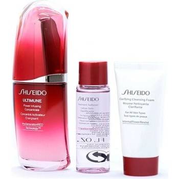 Shiseido Ultimune Global Age Defense Program pleťové sérum Ultimune Power Infusing Concentrate 50 ml + čisticí pěna Clarifying Cleansing Foam 30 ml + pleťová voda Treatment Softener 30 ml dárková sada