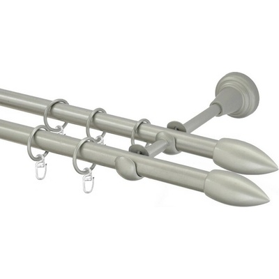 OK-GarnýžeCZ Garnýž kovová dvouřadá 16mm Špice double stříbrná mat 330 cm do stěny / kroužky s háčkem