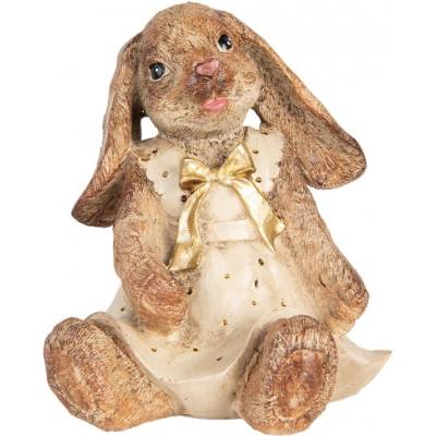 Dekorace ve vintage stylu hnědý zajíček v šatičkách pro panenku – 16x14x18 cm