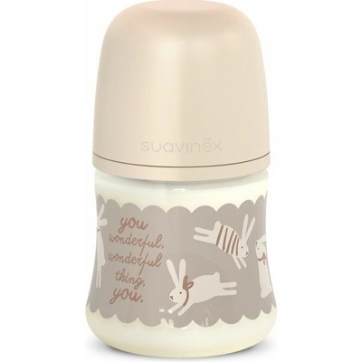 Suavinex Kojenecká láhev Wonderland fyziol průtok S krémový králík 150 ml
