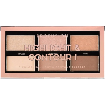 Profusion Cosmetics Палитра хайлайтър Highlight & Contour, 6 цвята