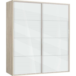 Bogdan Furniture G Двукрилен гардероб с плъзгащи врати Мебели Богдан Модел bm-ava 5, бял гланц със сонома - memo