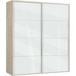 Bogdan Furniture G Двукрилен гардероб с плъзгащи врати Мебели Богдан Модел bm-ava 5, бял гланц със сонома