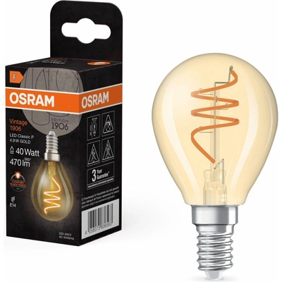 OSRAM zlatá LED žiarovka E14 4,9 W VINTAGE CLASSIC P, teplá biela 4058075836563