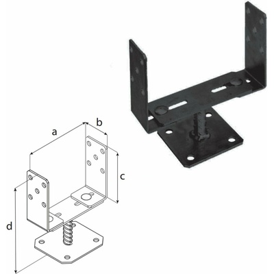 Domax zaskrutkovacia pätka stĺpika typu U nastaviteľná PSRT 60-200 | 0-200 x 60 x 135 x 204 mm 4 ks