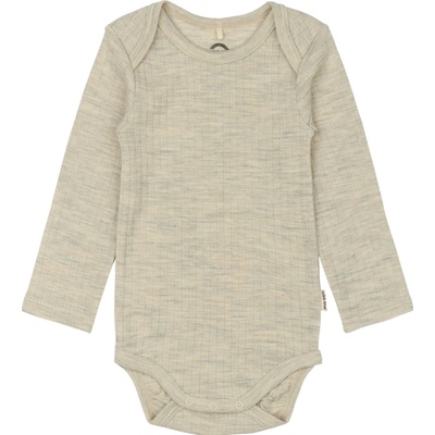 Detské body dlhý rukáv z merino vlny hnedej Melange Offwhite Mikk Line