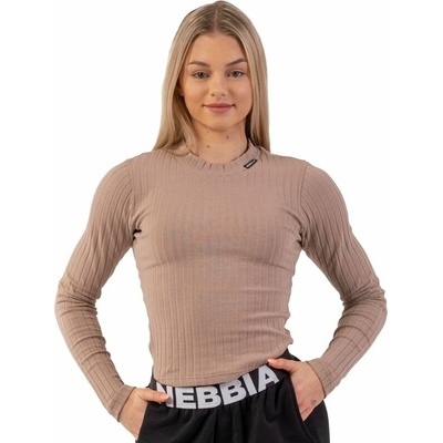 Nebbia Organic Cotton Ribbed Long Sleeve Top Brown XS Фитнес тениска (4152810)