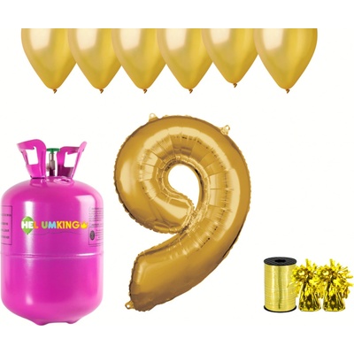 HeliumKing Helium párty set na 9. narozeniny se zlatými balónky