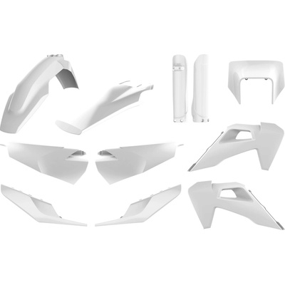POLISPORT kompletní sada plastů (FULL KIT) HUSQVARNA TE/FE TPI 20-23 v sadě kryt předního světlometu (8668700001) a kryty tlumičů (8398900007) barva bílá