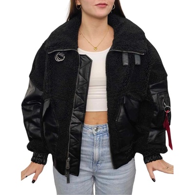 Alpha Industries dámska zimná bunda Teddy PU Bomber Wmn čierna