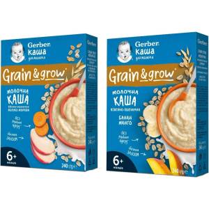 Nestle Овесено-пшенична млечна каша Nestle Gerber - С банан и манго, 6 м+, 240 g + ябълка и морков, 6м+, 240 g (12566151+12566161) - ozone