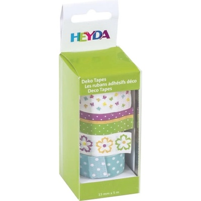 Heyda samolepiace washi papierové pásky kvietky 1,5 cm x 5 m 4 ks sada