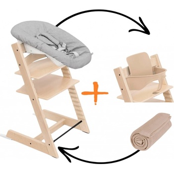 Stokke Set Tripp Trapp + Baby set + Newborn set Natural + deka Golden Sand