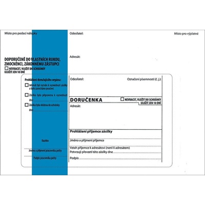 Obálky B6 s doručenkou, vytrhovací okénko - s modrým pruhem / 1000 ks, 133590