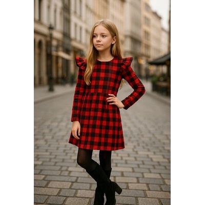 Fashionkids dievčenské karované šaty LENKA červená