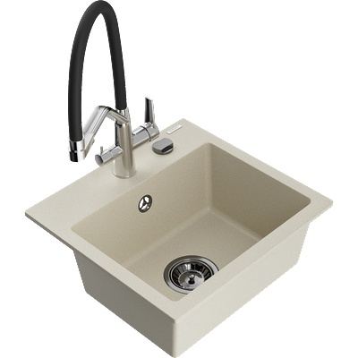 Mexen Milo мивка от гранит с 1 купа и кухненски кран Duo, бежов - 6505-69-671701-07-B (6505-69-671701-07-B)