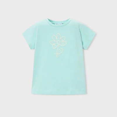 MAYORAL Тениска къс ръкав basic цвят анасон с бродирано цвете за мини момиче Mayoral