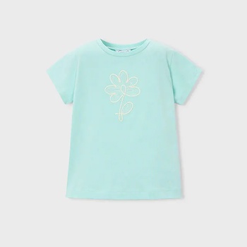 MAYORAL Тениска къс ръкав basic цвят анасон с бродирано цвете за мини момиче Mayoral