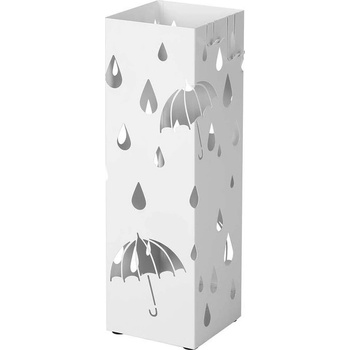 SongmicsHome Kovový stojan na dáždniky, s odkvapkávačom a 4 háčikmi, biely LUC49W