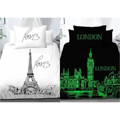 TiaHome Svietiace obliečky bavlna Deluxe 3D deň v Paríži noc v Londýne140x200 70x90