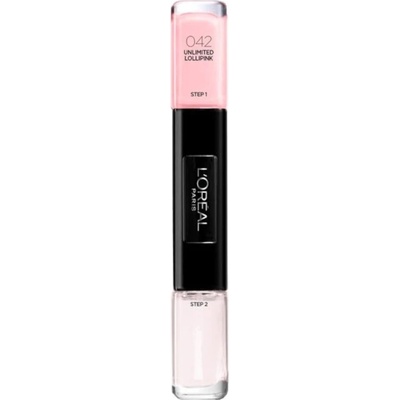 L'Oréal LOreal Paris Infallible Лак за нокти 2-в-1 042 Unlimited Lollpink 2 x 5 ml