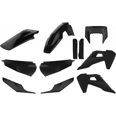 POLISPORT kompletní sada plastů (FULL KIT) HUSQVARNA TE/FE TPI 20-23 v sadě kryt předního světlometu (8668700002) a kryty tlumičů (8398900002) barva černá