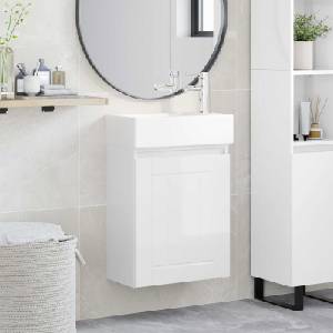 vidaXL Мивка за баня със смесител Бял гланц 45, 5 x 25, 5 x 84 см (889495)