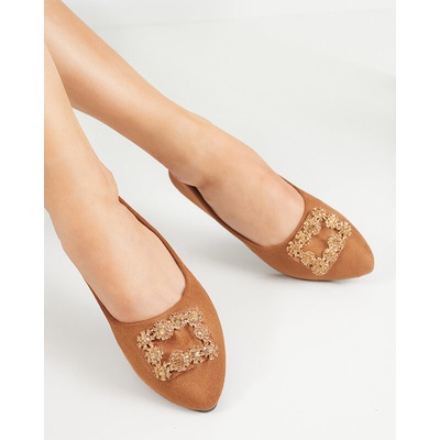 Resti Brown women's eco-suede ballerinas with Linselisa ornament