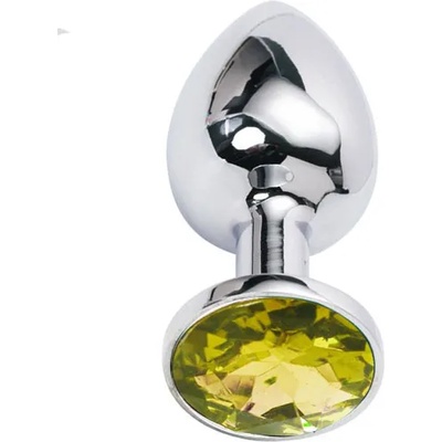 Sensual Метално дилдо Butt Plug "SILVER CRYSTAL YELLOW" 8 см. Размер-M
