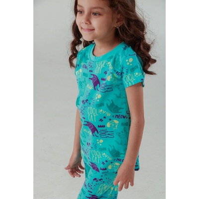 Winkiki Kids Wear dívčí pyžamo Cool Cat tyrkysová