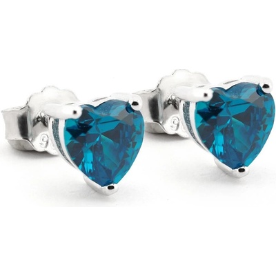 Rafity Stříbrné náušnice srdce s akvamarínem E0176PZ-01