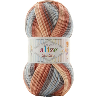 Alize příze Baby Best Batik 7922 krémová, broskvová, hnědá, modrá, šedá