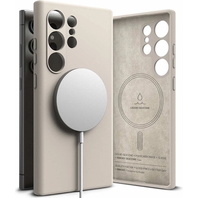 Ringke Liquid Silicone Magnetic Case - силиконов (TPU) калъф с MagSafe за Samsung Galaxy S24 Ultra (бежов)